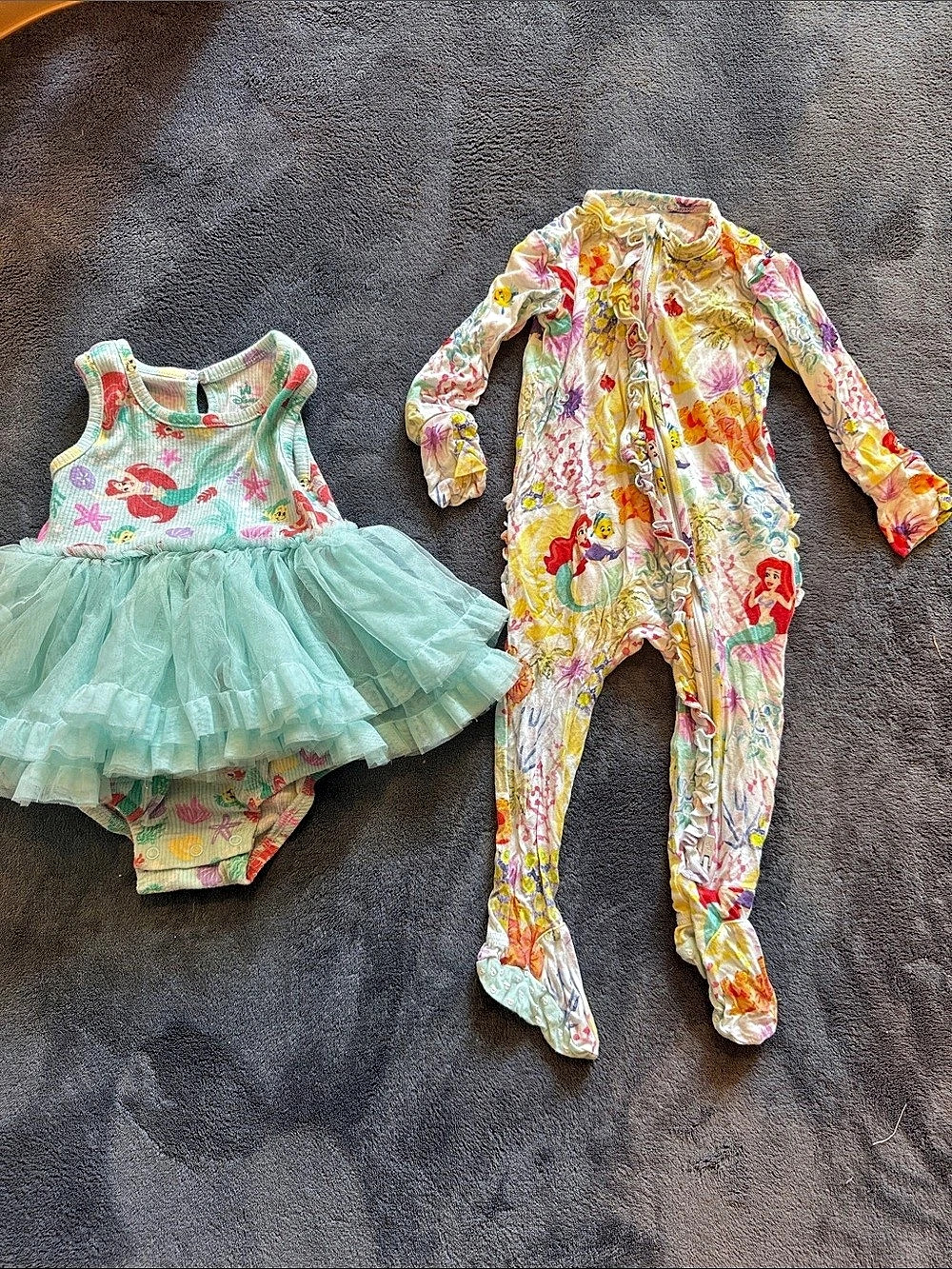 Ariel Disney Print Dress & Posh Peanut Footed Romper Set